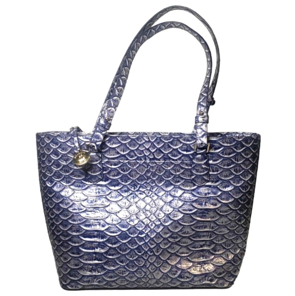 Brahmin Tote in Blue & Silver Metallic Leather